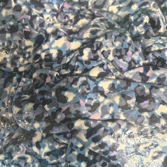 Susan Graver Slate Blue Printed Liquid Knit Mock-Neck Top w/ Tie Detail Size S - Picture 3 of 3